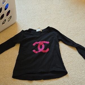 Chanel Black Long Sleeve Top with Pink Logo